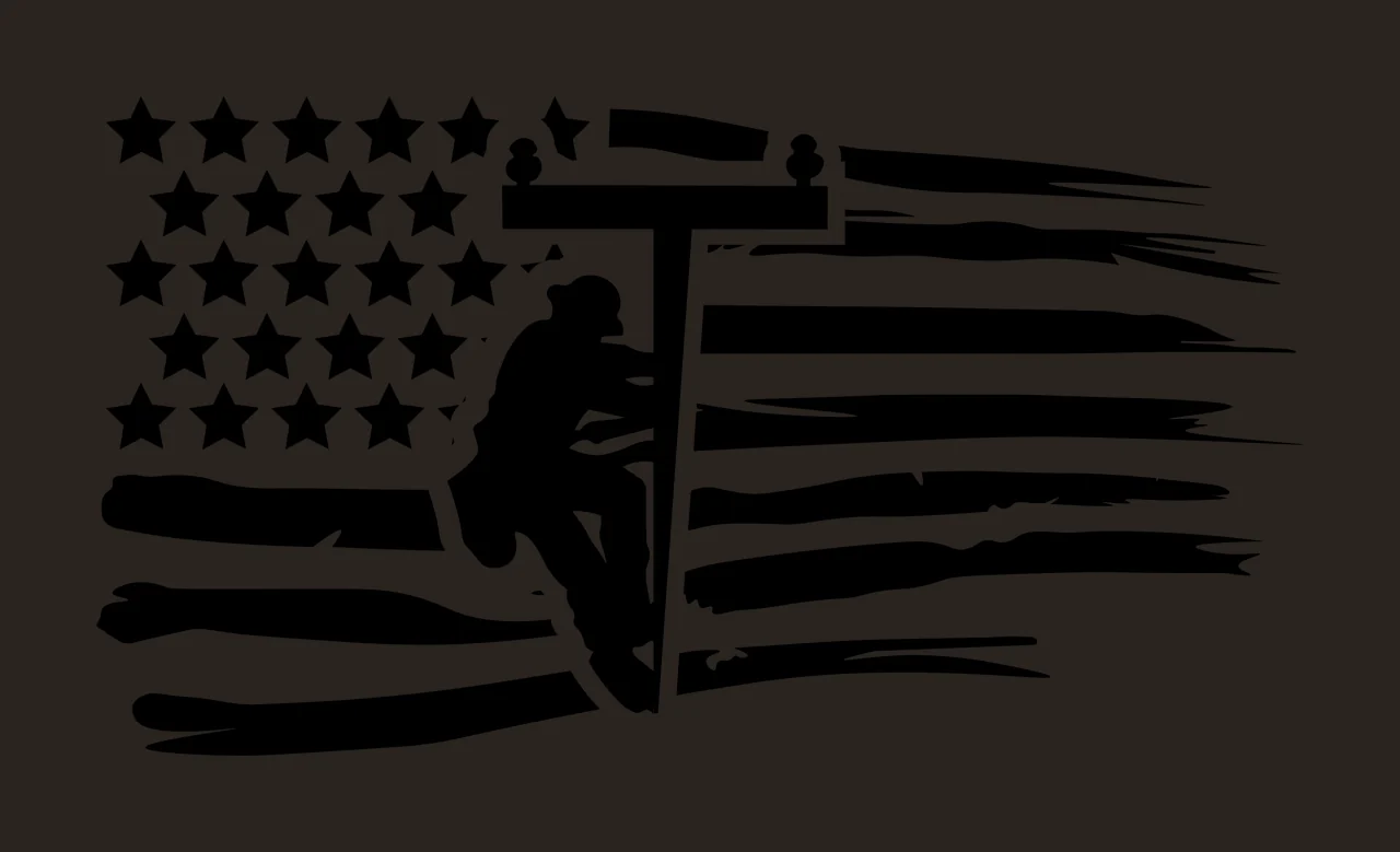 Lineman Climbing Pole With Stripes Design star stripe black contrast preview thumbnail