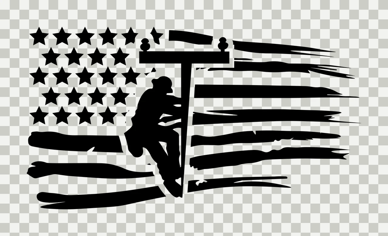 Lineman Climbing Pole With Stripes Design star stripe black transparency and detail preview thumbnail