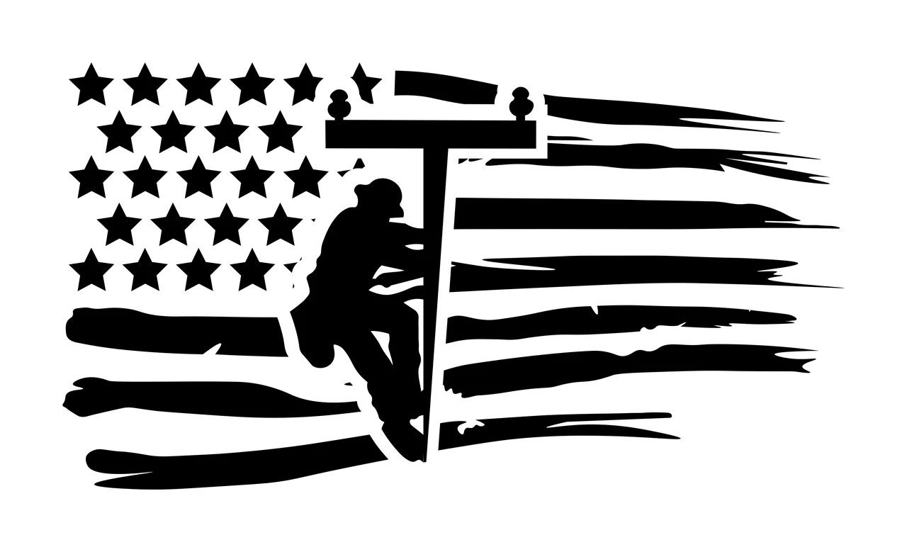 Lineman Climbing Pole With Stripes Design star stripe black