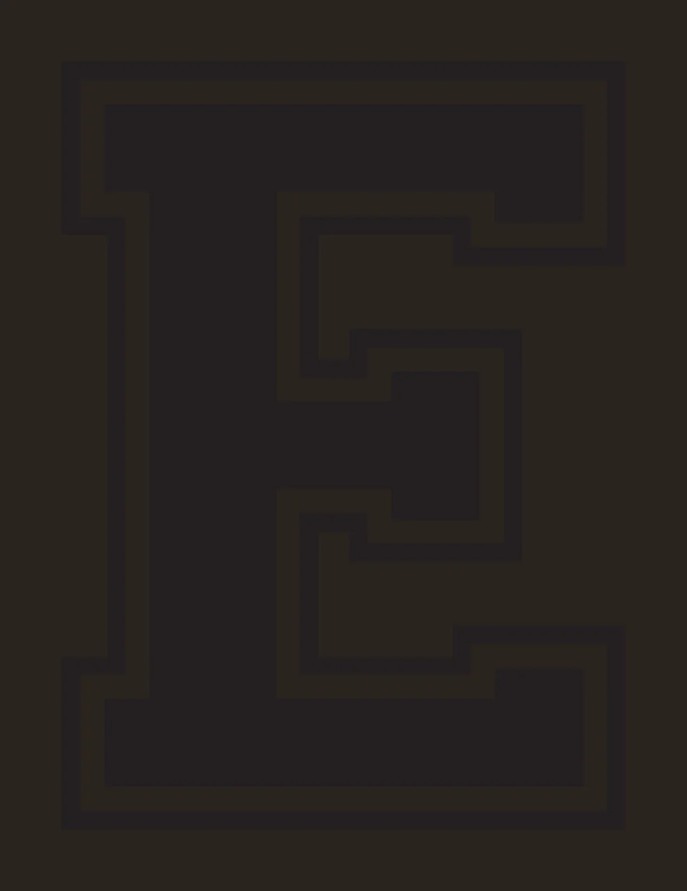 E Letter Design with block lettering, double outline, varsity and geometric shapes in black and white contrast preview thumbnail