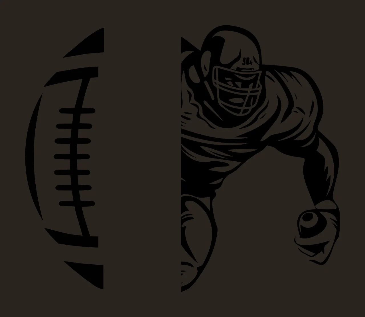 Football Player Silhouette With Half Ball running black white contrast preview thumbnail