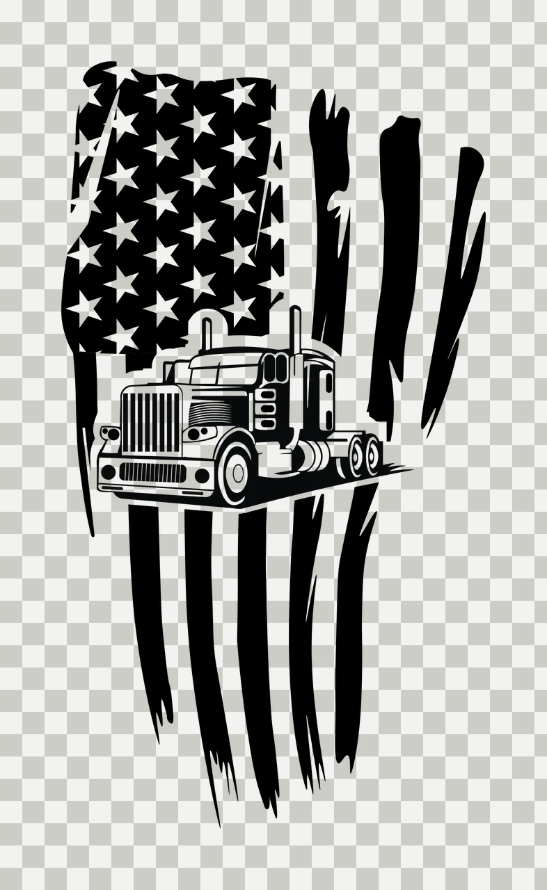 Truck Flag American Silhouette Graphic stars stripes black transparency and detail preview thumbnail