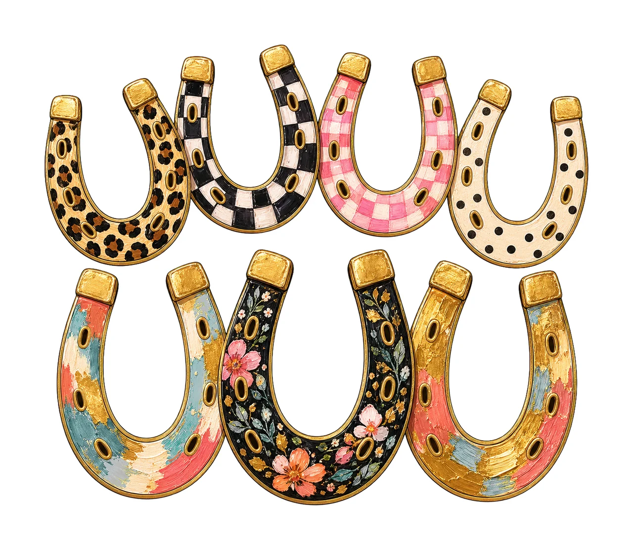 Faux Oil Painted Horseshoes PNG Leopard Checkerboard bundle 03