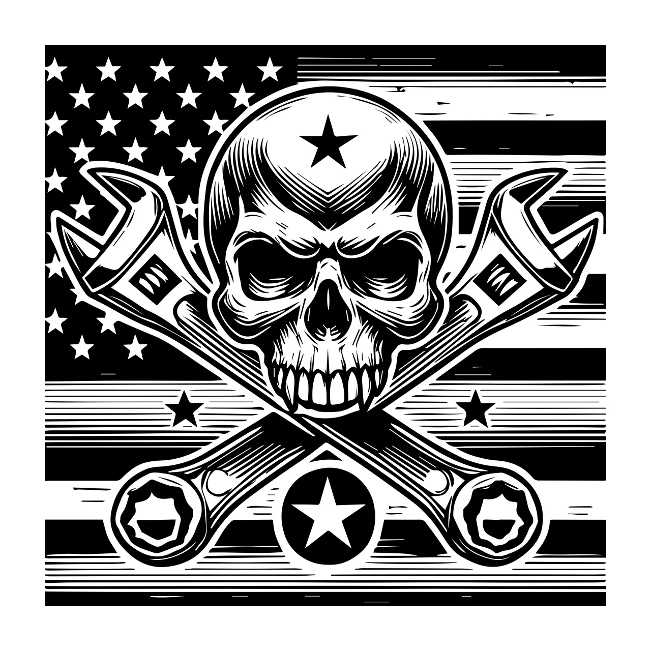 Skull And Wrench Emblem Design wrenches stars flag graphic