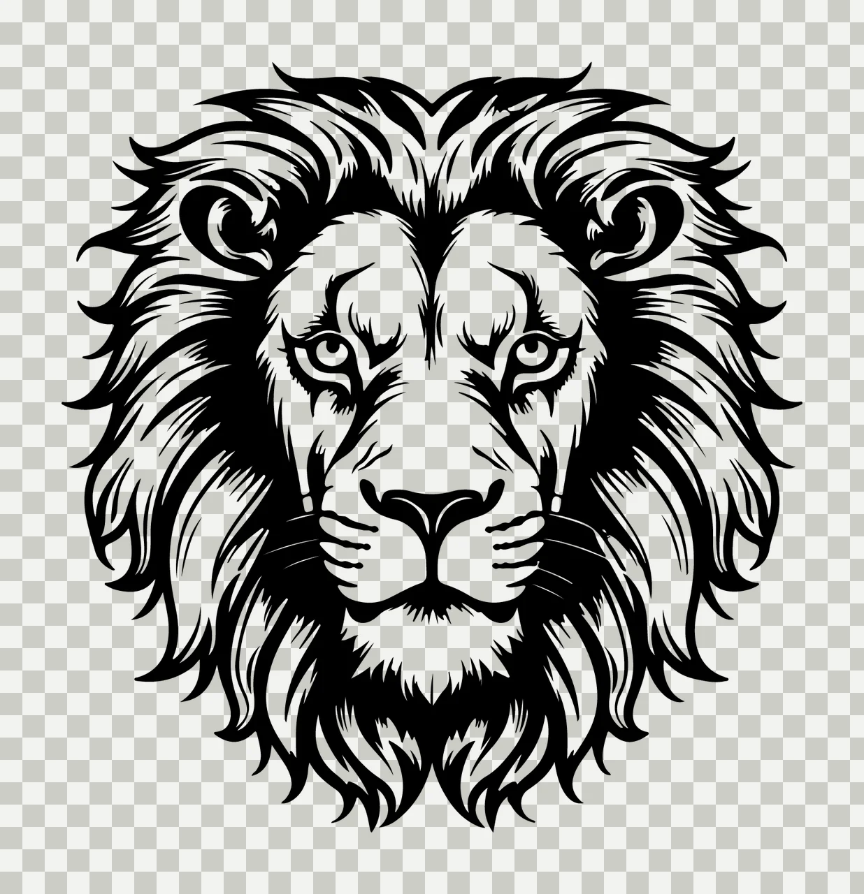 Lion Head Facing Forward Portrait mane black white plain animal transparency and detail preview thumbnail