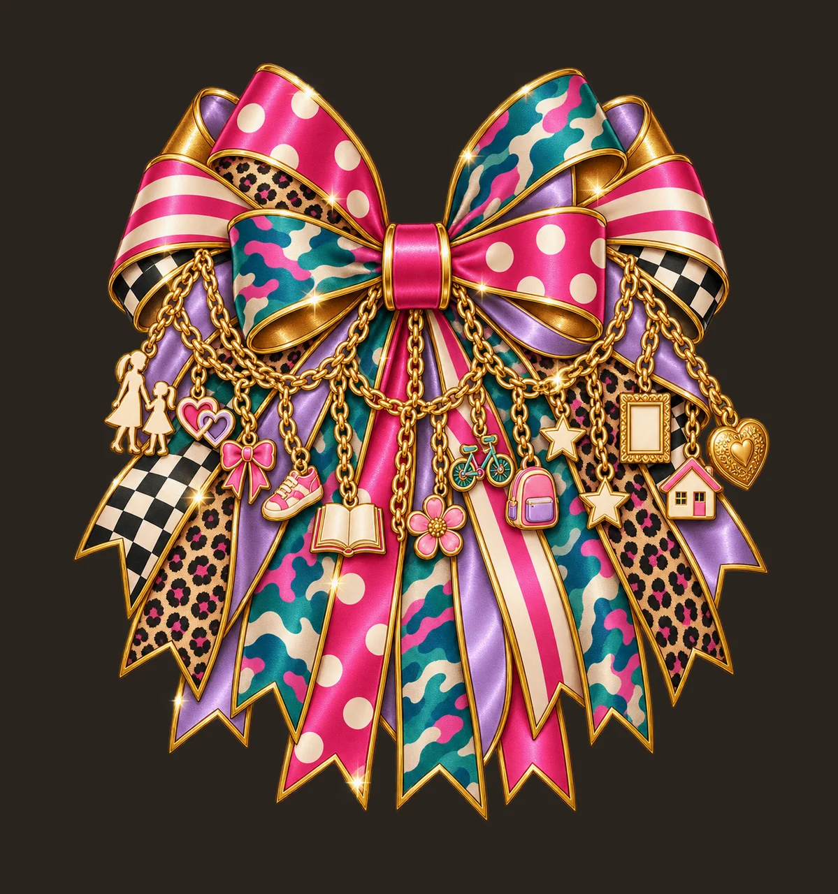 Girl Mom Bow Charm PNG, Gold Chain Charms, Transparent Sublimation Design, Digital Download contrast preview thumbnail