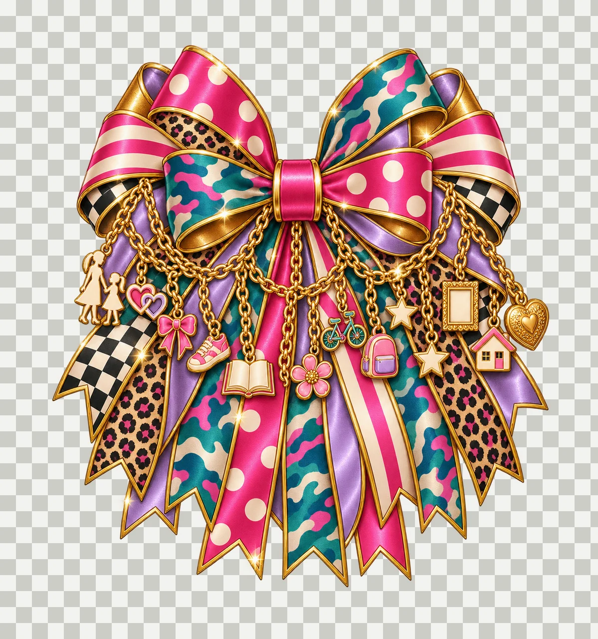 Girl Mom Bow Charm PNG, Gold Chain Charms, Transparent Sublimation Design, Digital Download transparency and detail preview thumbnail