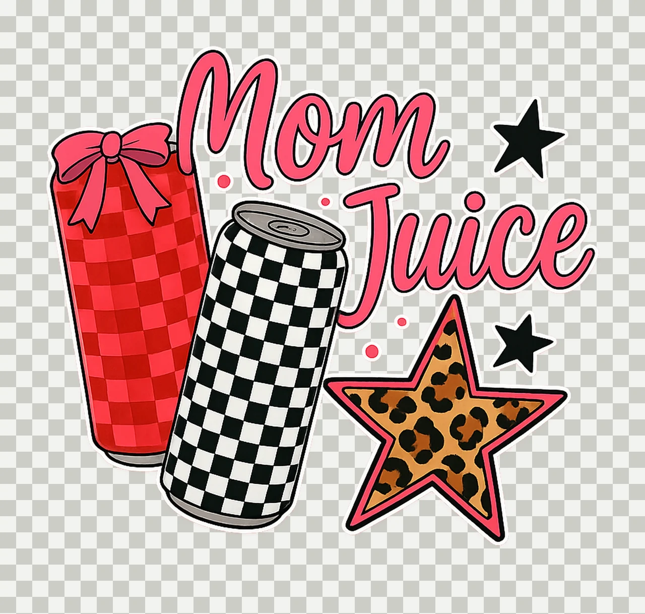 Mom Juice checkered lopard bow ORIGINAL She Just Mom transparency and detail preview thumbnail