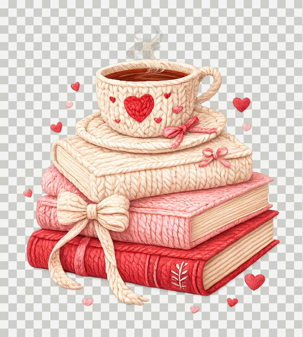 Crochet Books and Coffee Yarn Texture Valentine Cup Cozy transparency and detail preview thumbnail