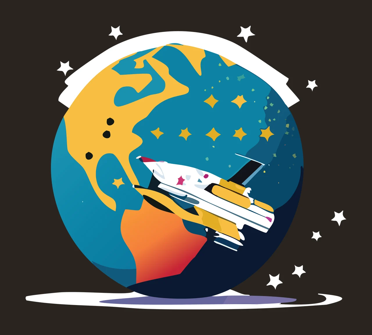 Space Ship Circling Planet Earth orbiting spaceship stars silhouette contrast preview thumbnail
