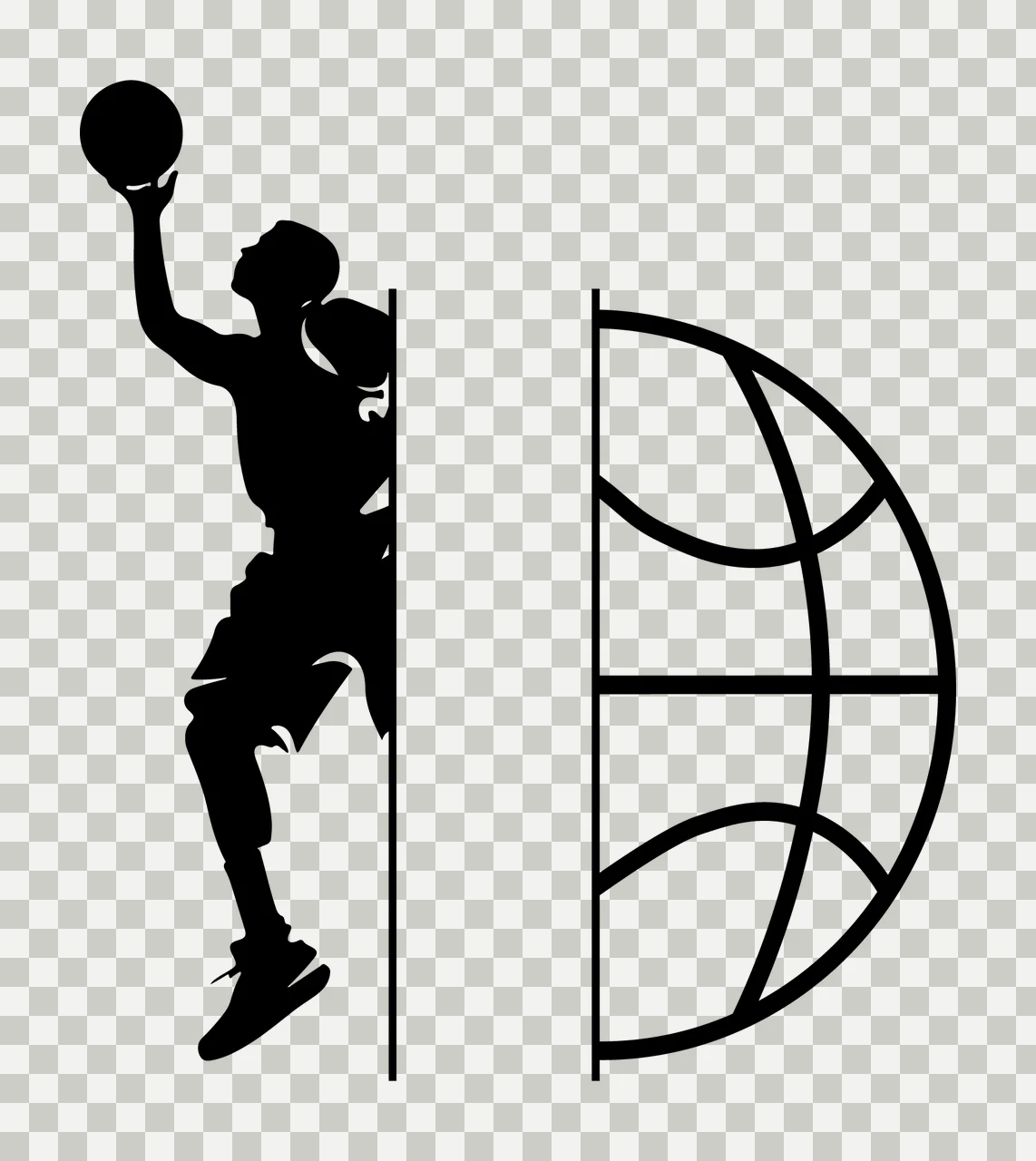 Ball Basketball Player Silhouette Beside A Half Globe shooting transparency and detail preview thumbnail