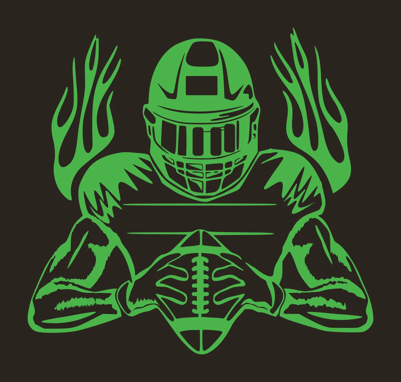Helmeted Player Holding Football With Flames On Shoulders ball contrast preview thumbnail