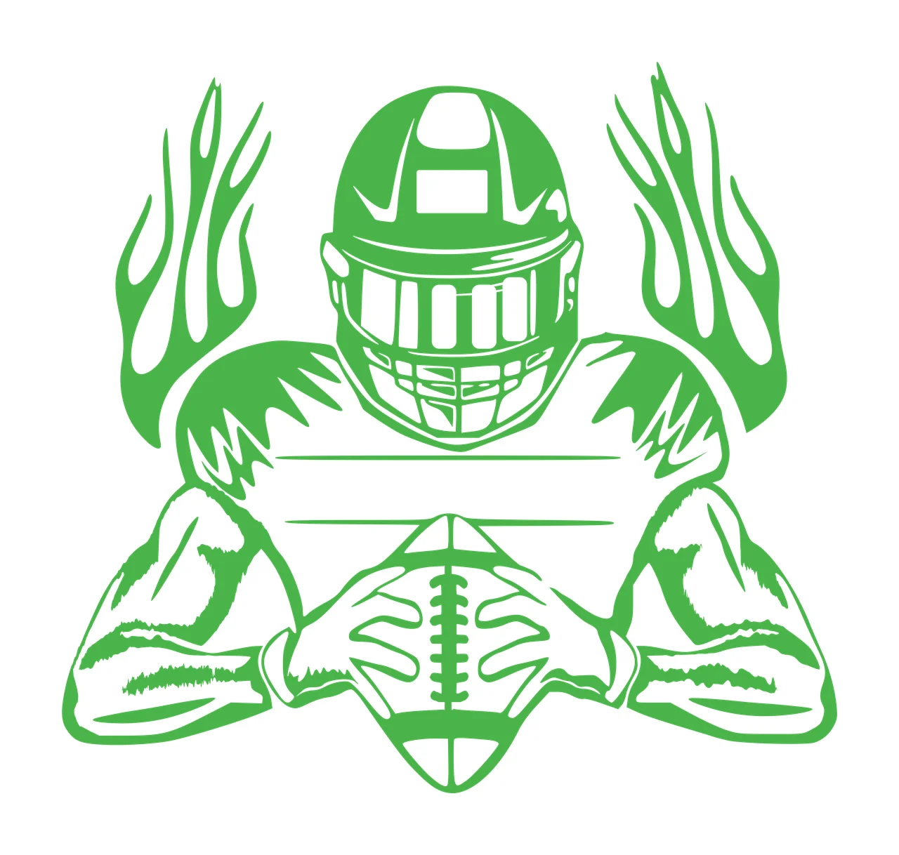 Helmeted Player Holding Football With Flames On Shoulders ball