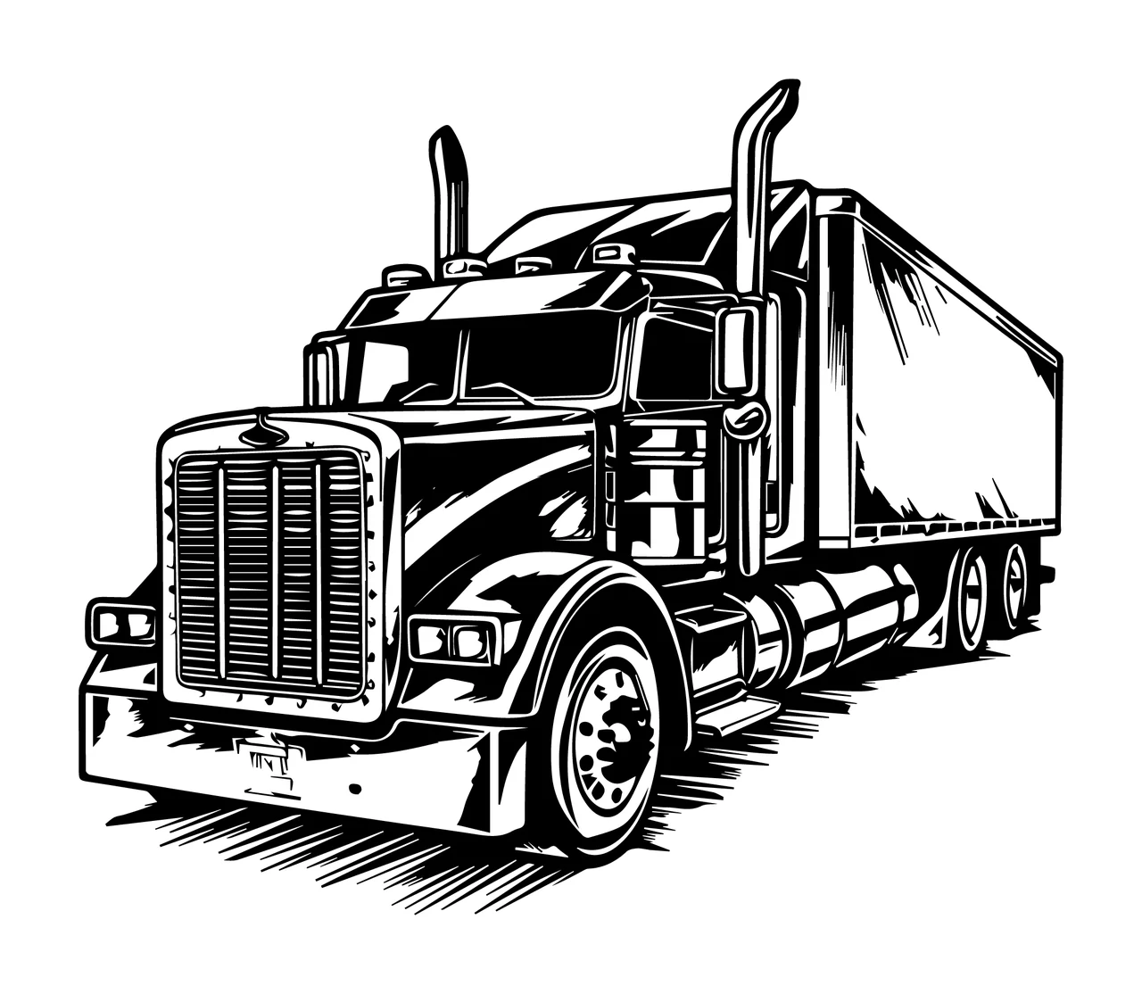 Semi Truck Large Graphic Illustration stationary trailer wheels