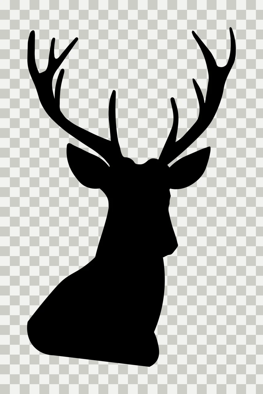 Stag Head Silhouette Facing Right deer antlers black white transparency and detail preview thumbnail