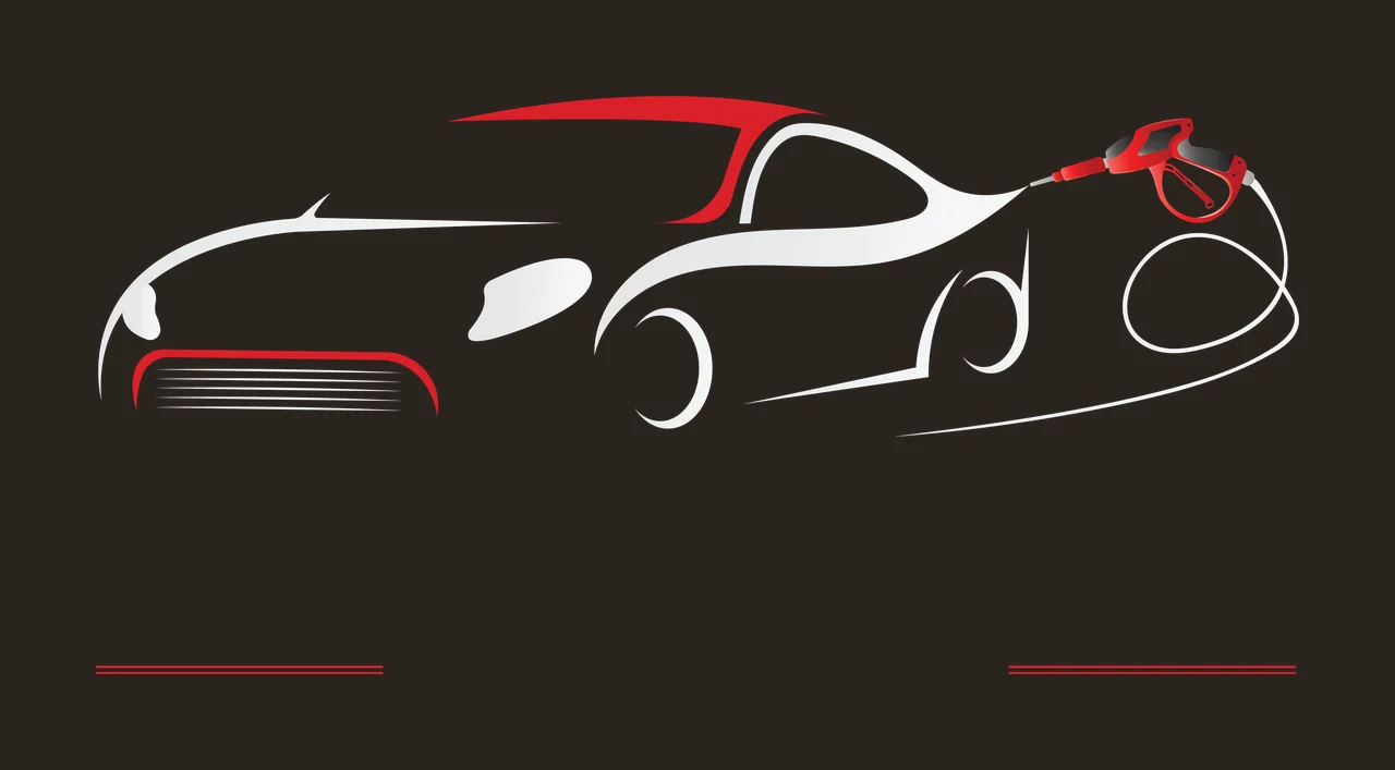 Black Line Drawing Of A Car With Spray washing nozzle hose contrast preview thumbnail