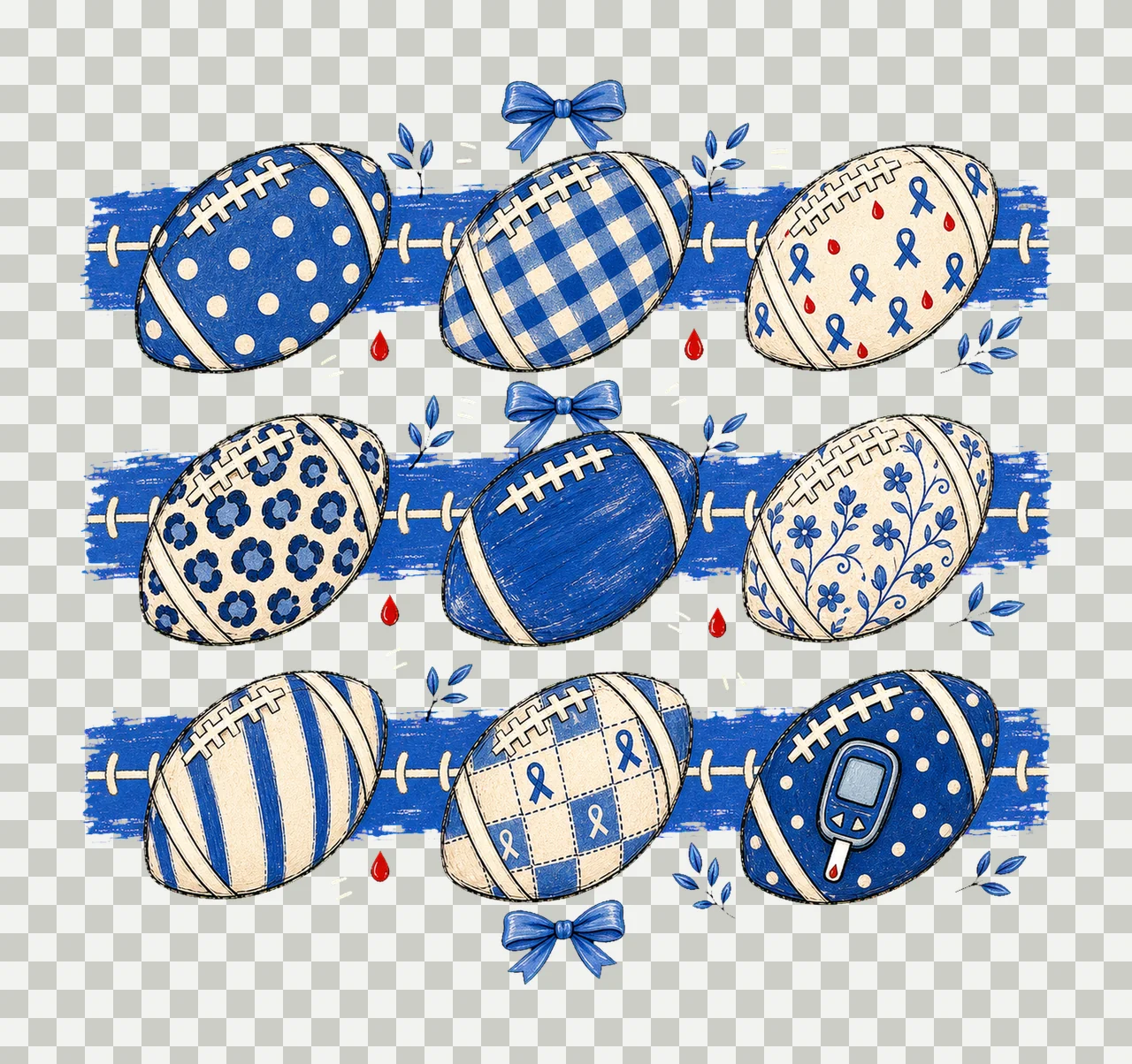 Nine Football Diabetes Awareness Patterns Variation D transparency and detail preview thumbnail