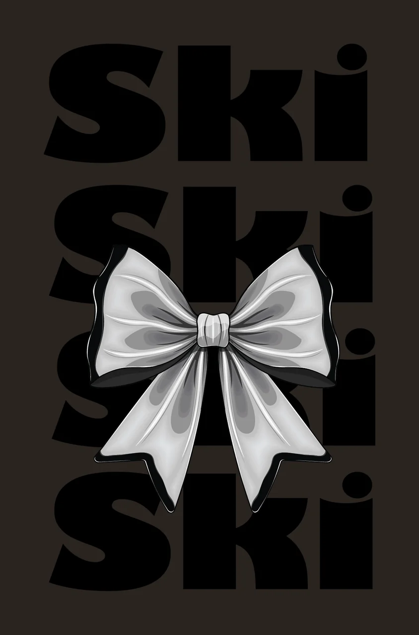 Ski Ski Ski Typography With Central Ribbon Bow Overlapping contrast preview thumbnail