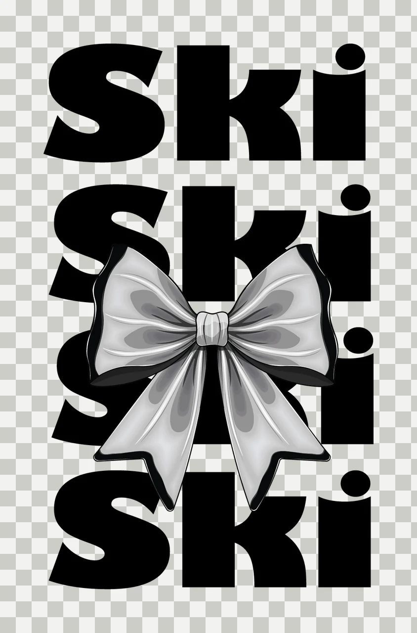 Ski Ski Ski Typography With Central Ribbon Bow Overlapping transparency and detail preview thumbnail