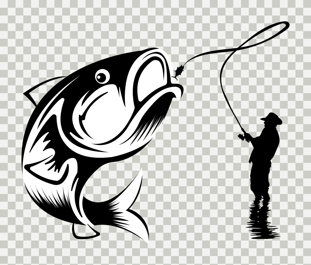 Fisherman Fish Catching Large Silhouette fishing rod water transparency and detail preview thumbnail