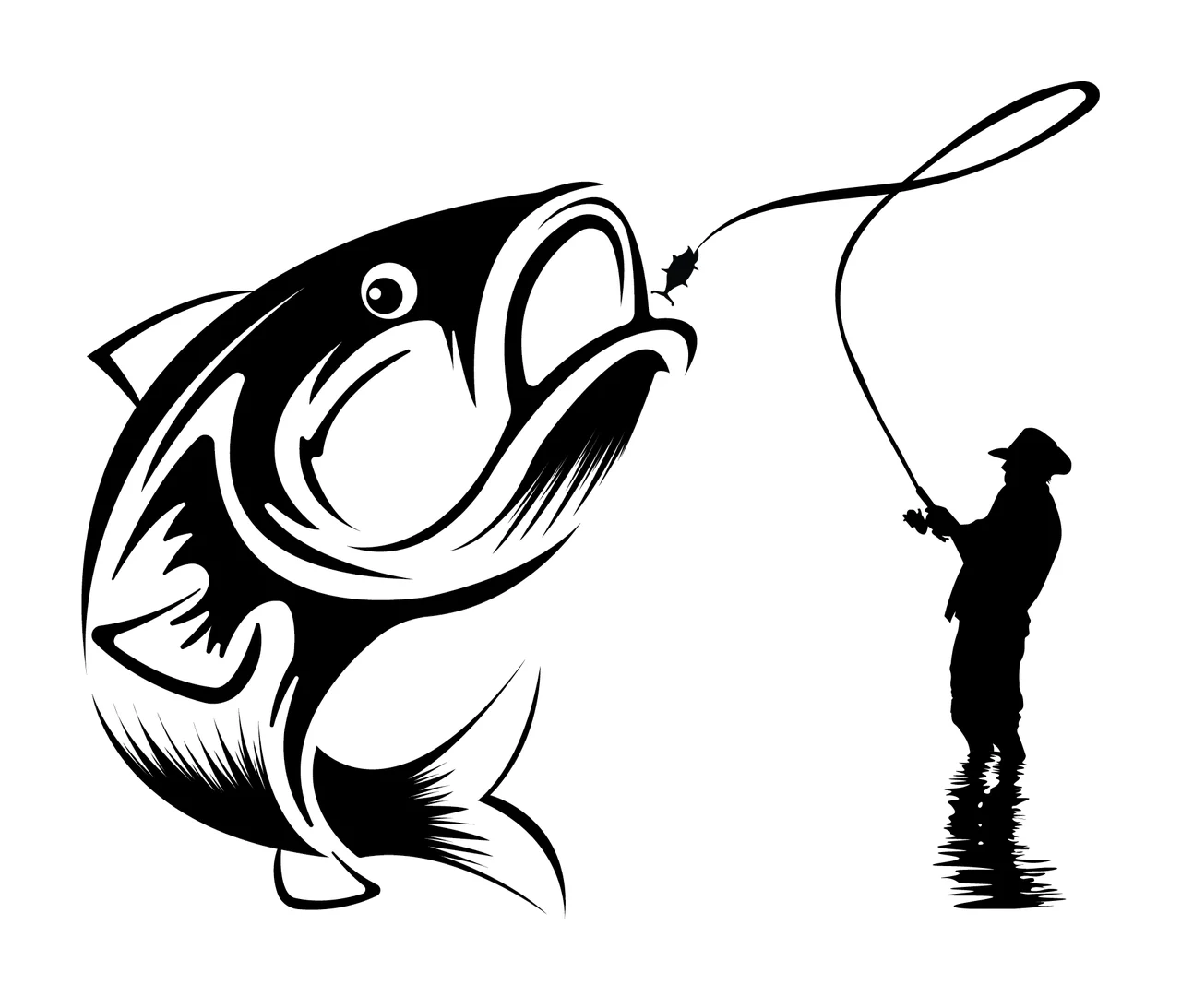 Fisherman Fish Catching Large Silhouette fishing rod water
