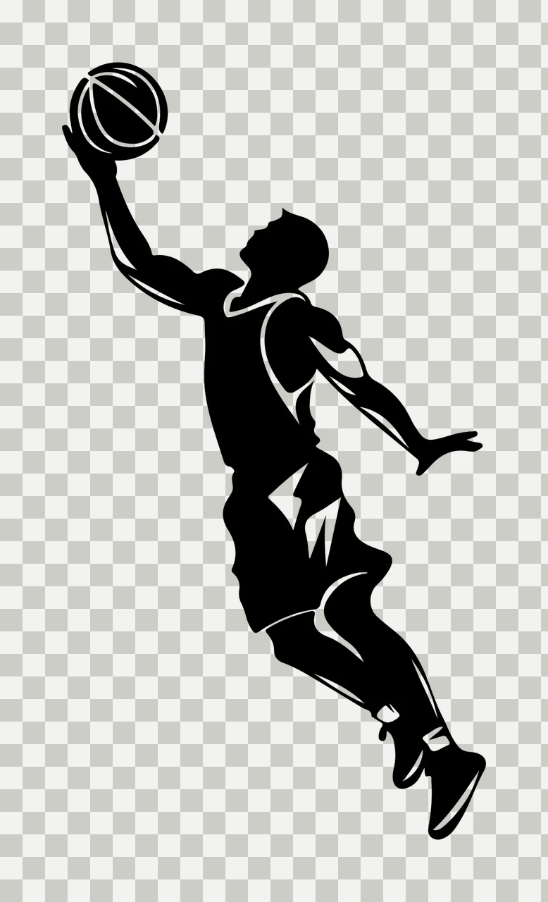 Player Black Silhouette Of A Basketball Reaching Jumping ball transparency and detail preview thumbnail