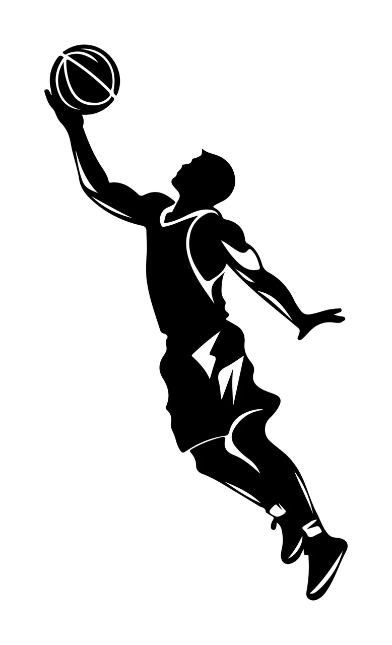 Player Black Silhouette Of A Basketball Reaching Jumping ball