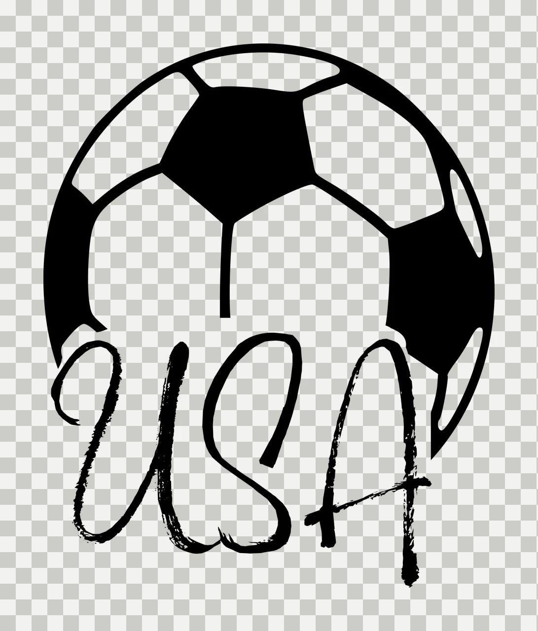 USA Typography Design with soccer ball, script lettering USA and brush strokes in black and white transparency and detail preview thumbnail
