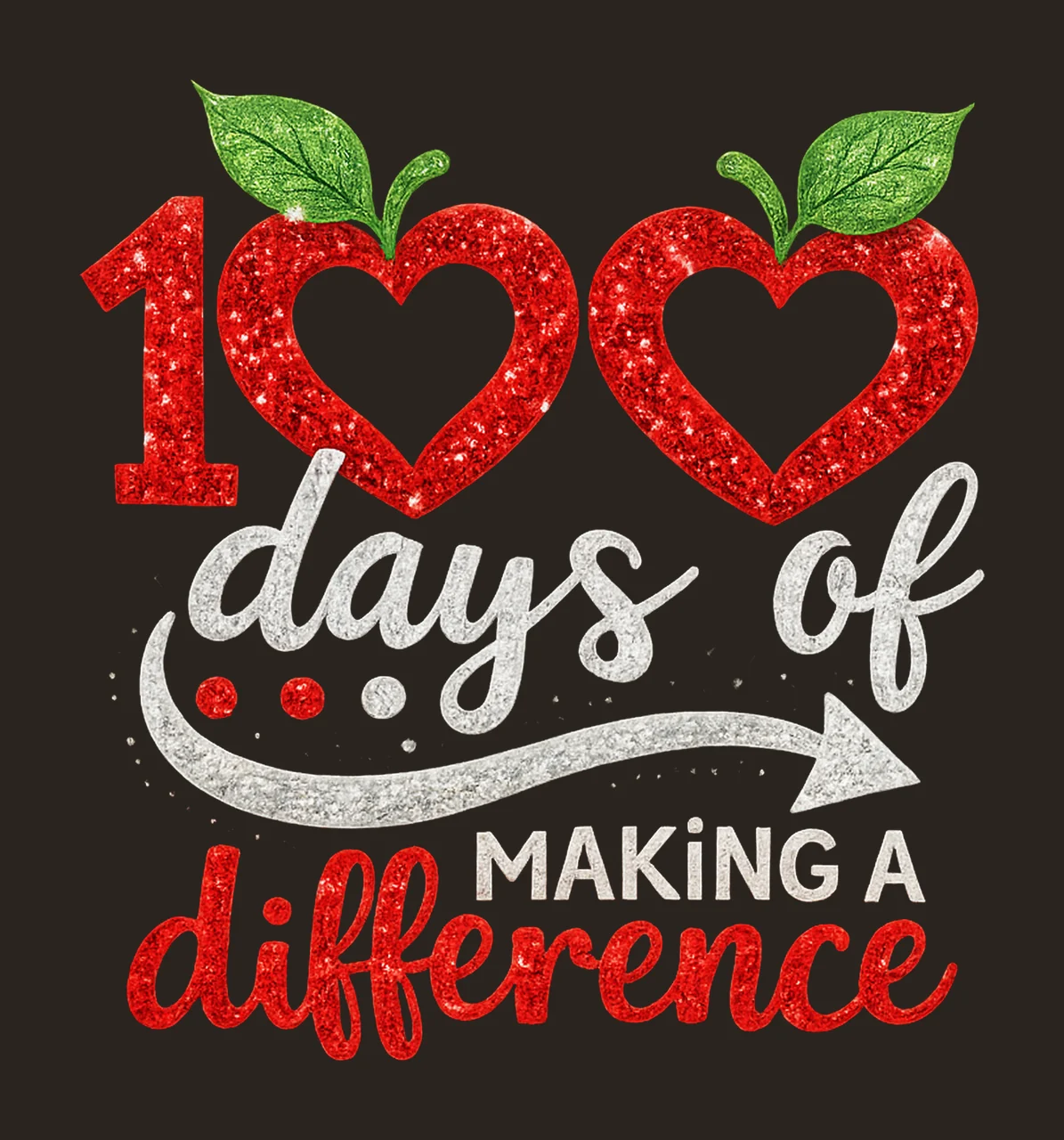 100 Days of School Apple Heart Teacher Sublimation Design contrast preview thumbnail
