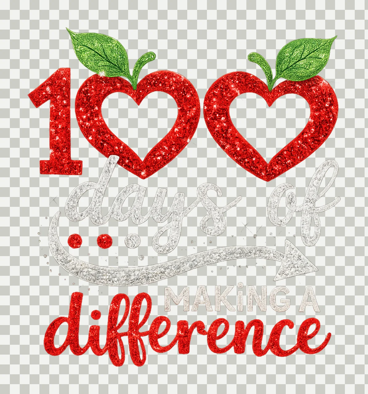 100 Days of School Apple Heart Teacher Sublimation Design transparency and detail preview thumbnail