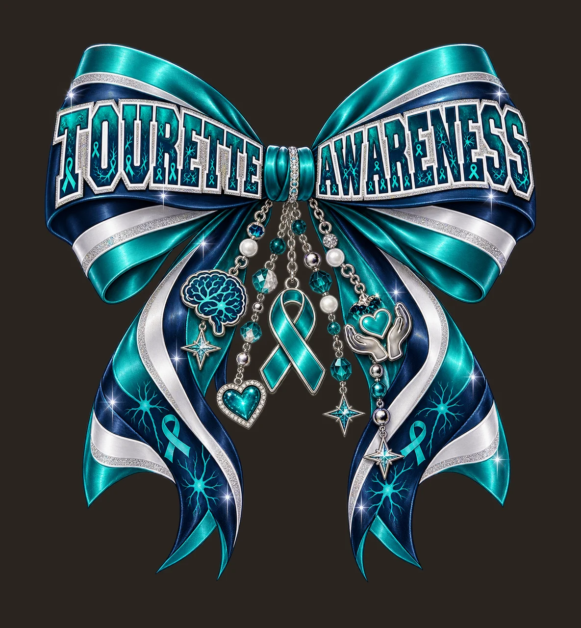 Tourette Awareness Bow Charm PNG, Coquette Ribbon Sublimation, Transparent Digital Download contrast preview thumbnail