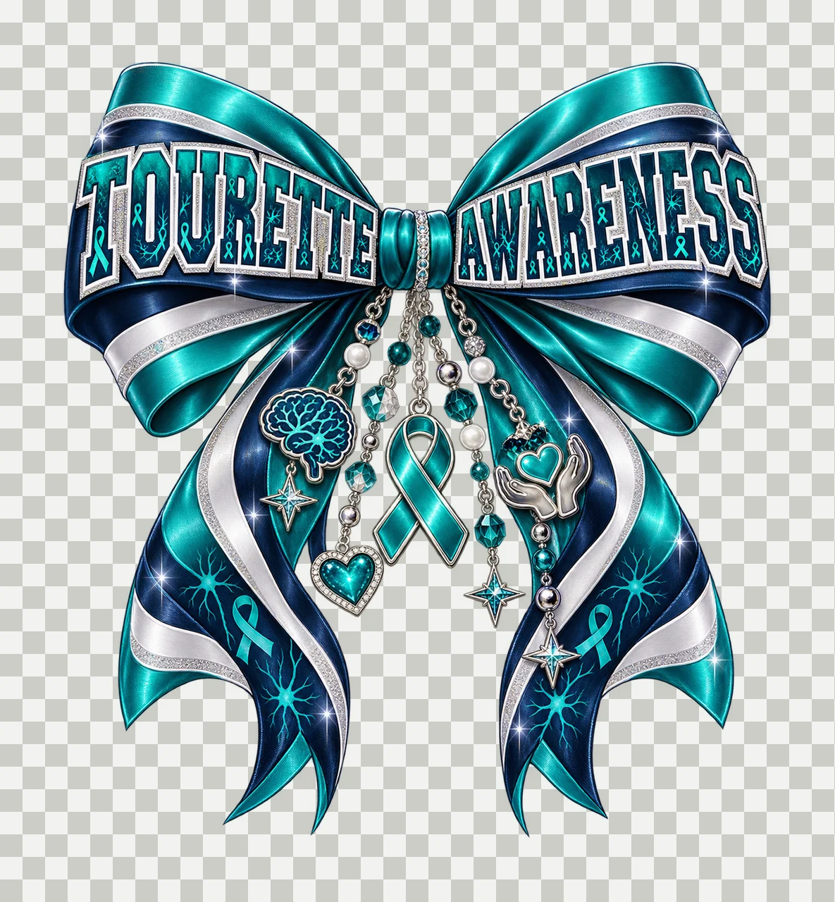 Tourette Awareness Bow Charm PNG, Coquette Ribbon Sublimation, Transparent Digital Download transparency and detail preview thumbnail