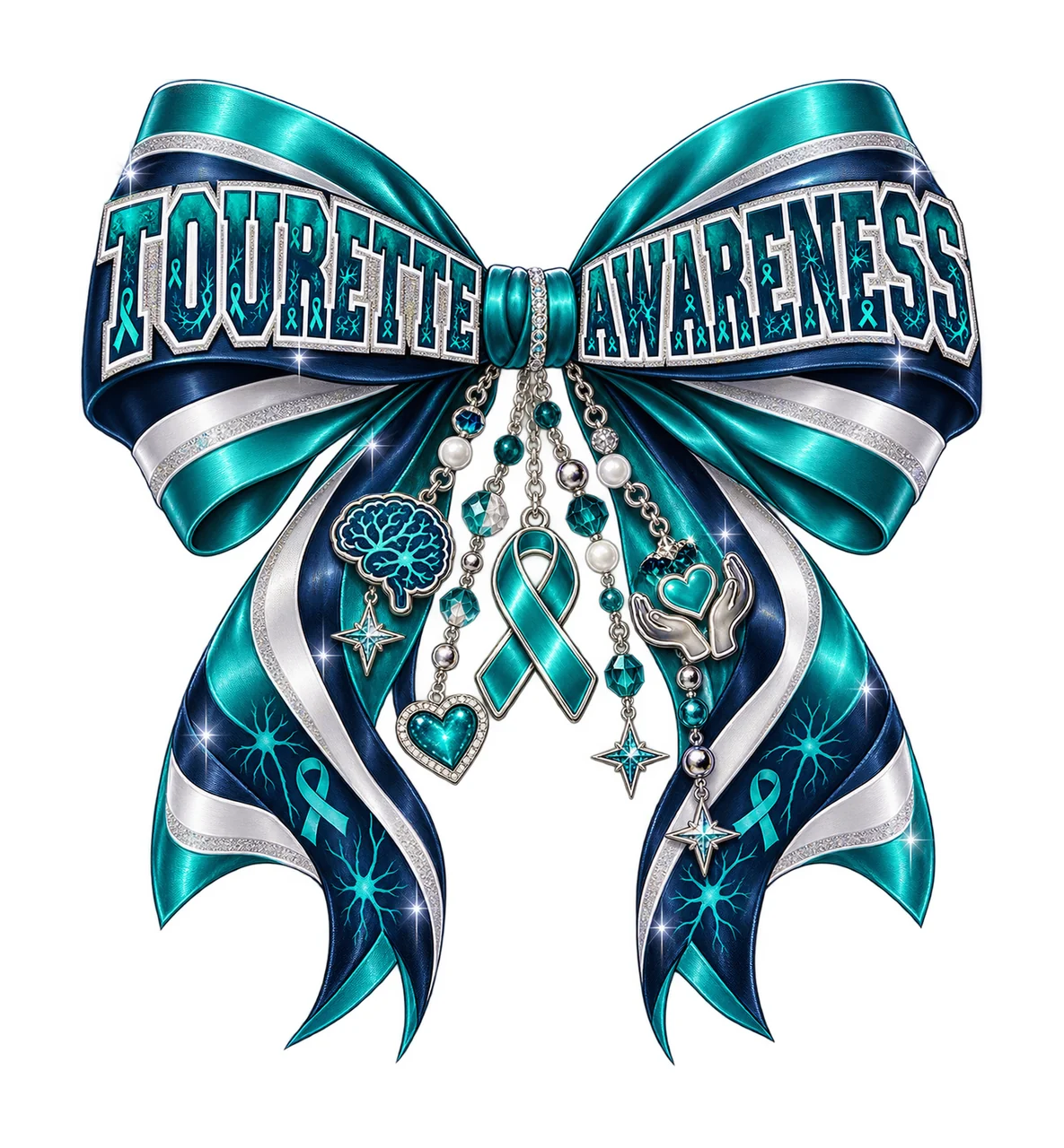 Tourette Awareness Bow Charm PNG, Coquette Ribbon Sublimation, Transparent Digital Download