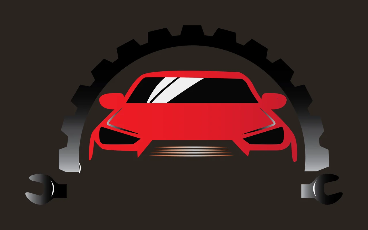 Black Silhouette Of A Car Inside Gear Arch and wrenches emblem contrast preview thumbnail