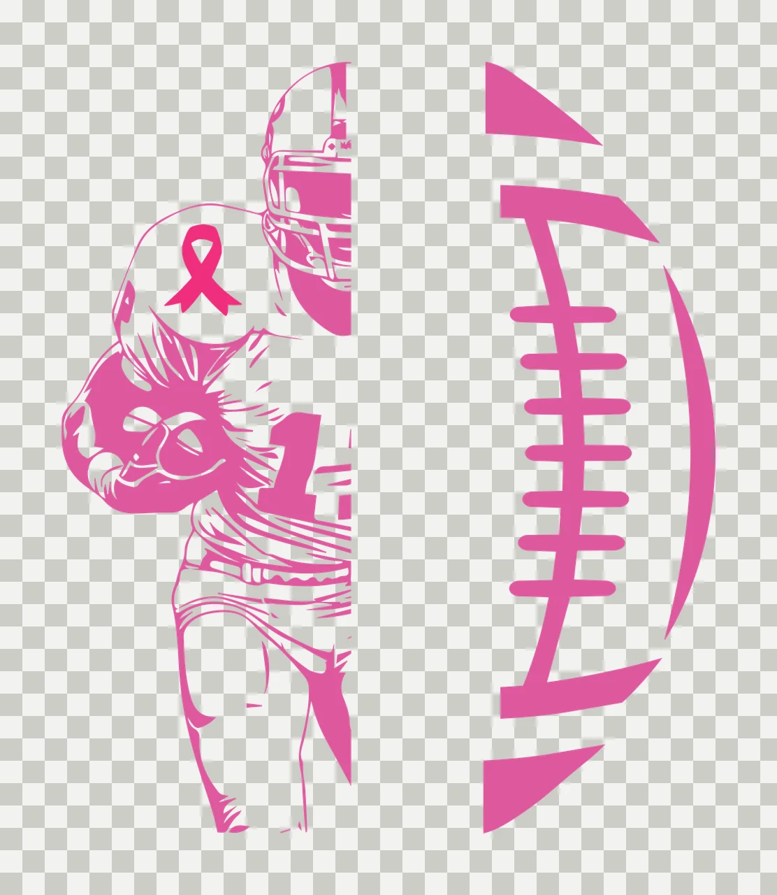 Football Player And Ball Split Athlete Holding Ribbon Graphic transparency and detail preview thumbnail