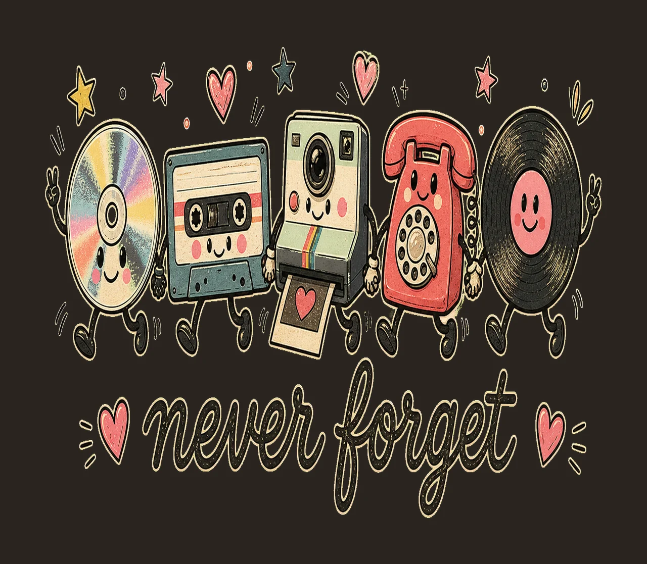 Never Forget Cute Retro Vinyl Sublimation Design Variation E contrast preview thumbnail