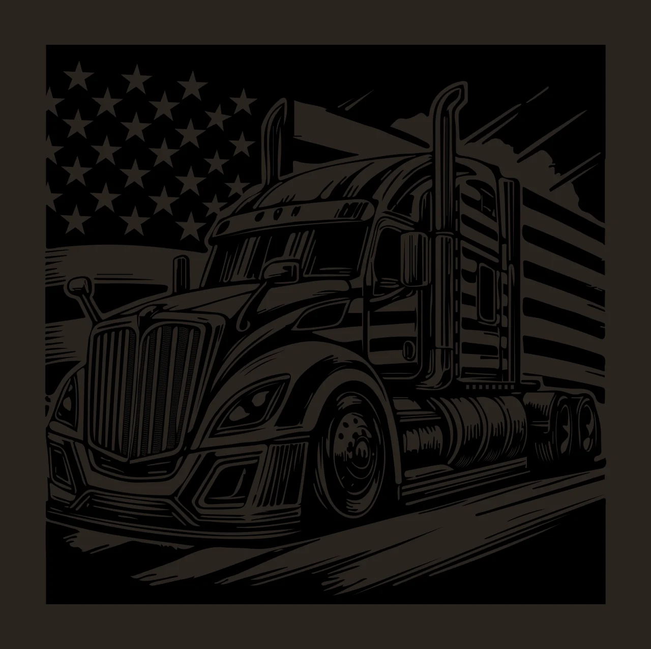 Truck Flag On Road driving woodcut black white plain star transport contrast preview thumbnail