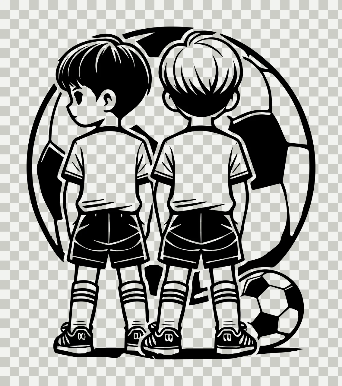 Soccer Ball Two Children Standing Before jersey shorts socks transparency and detail preview thumbnail