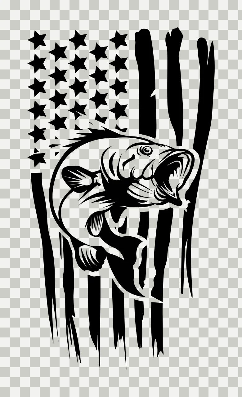 Fish Jumping Before Flag Graphic and swimming stars stripes transparency and detail preview thumbnail
