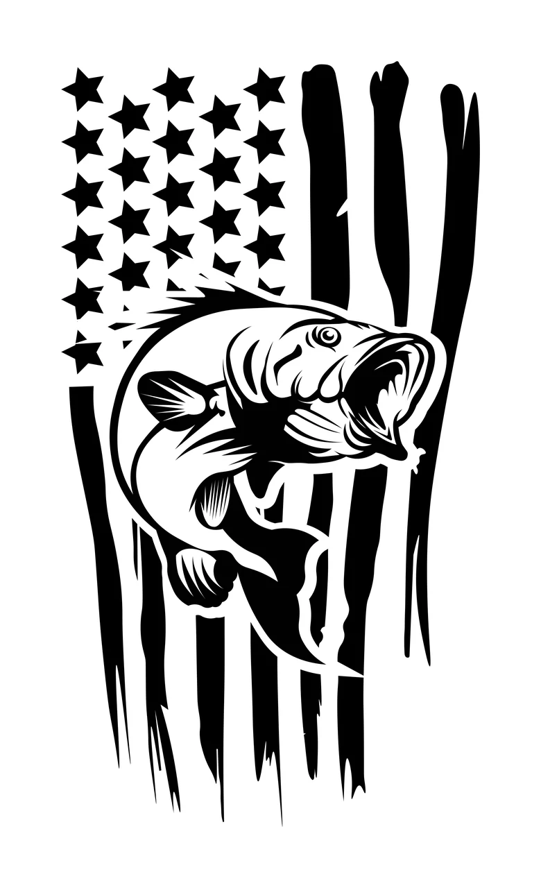 Fish Jumping Before Flag Graphic and swimming stars stripes