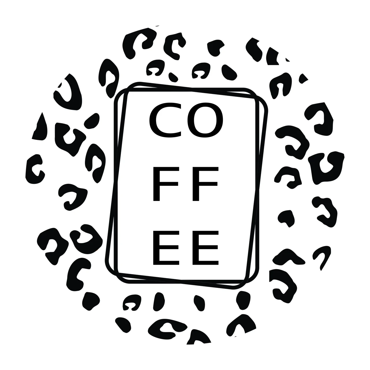 COFFEE Typography with leopard print, rectangle in black, white graphic Style