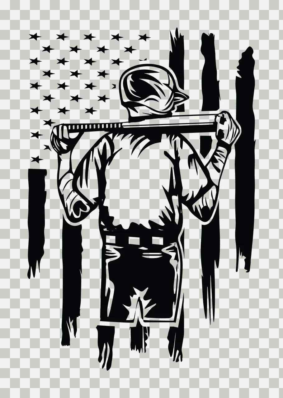 Baseball Player With Bat Against Distressed Flag Graphic standing transparency and detail preview thumbnail