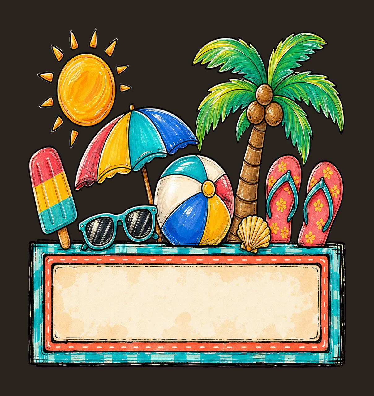 Summer Beach Name Plate Frame Design Hand Drawn Variation A contrast preview thumbnail