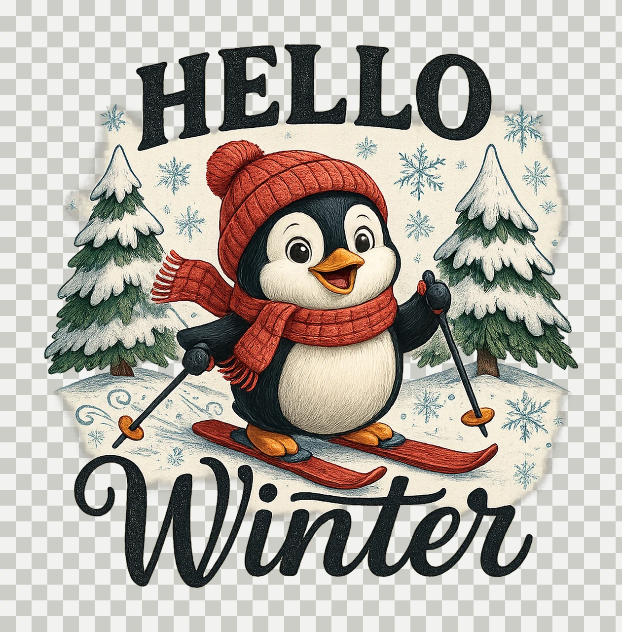 Hello Winter Penguin Skiing Winter Sublimation Design Trendy transparency and detail preview thumbnail