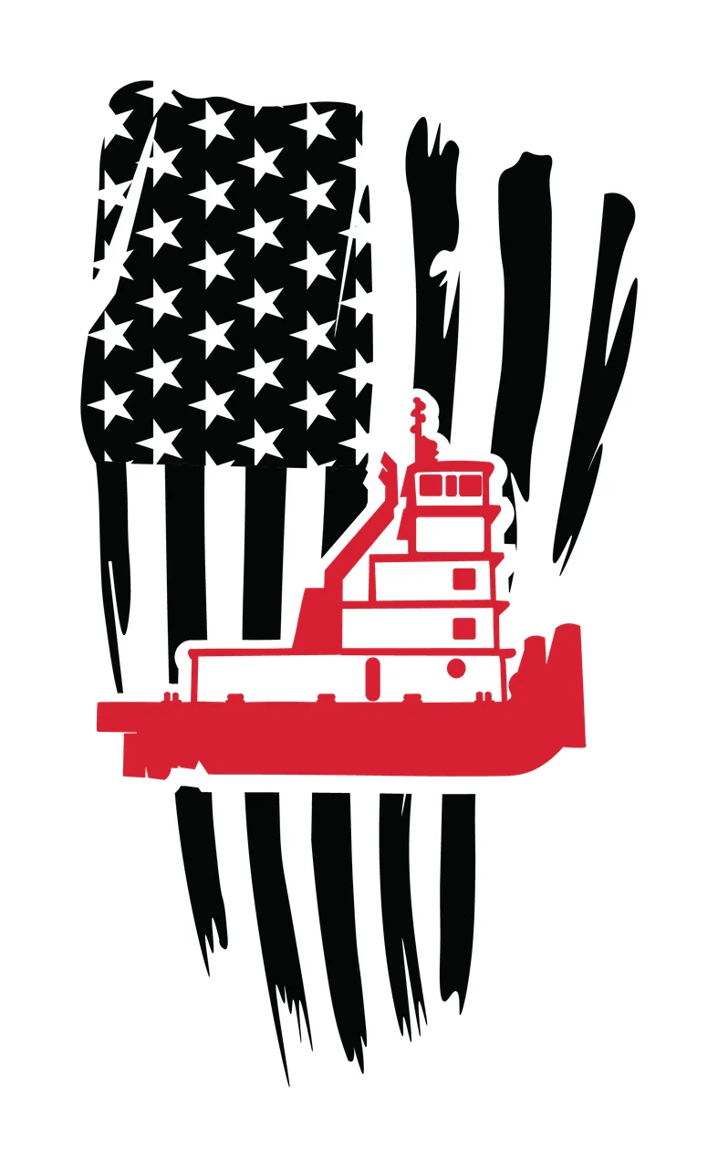 Boat Tugboat Silhouette Over Distressed Flag stationary stars