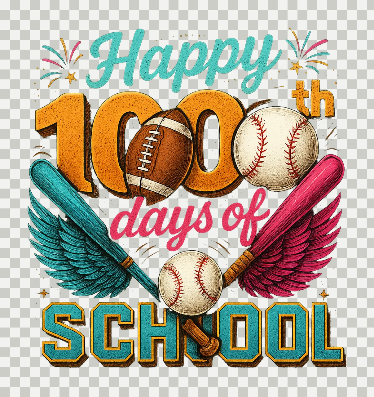 Happy 100 Days of School Teacher Shirt Design Variation A transparency and detail preview thumbnail