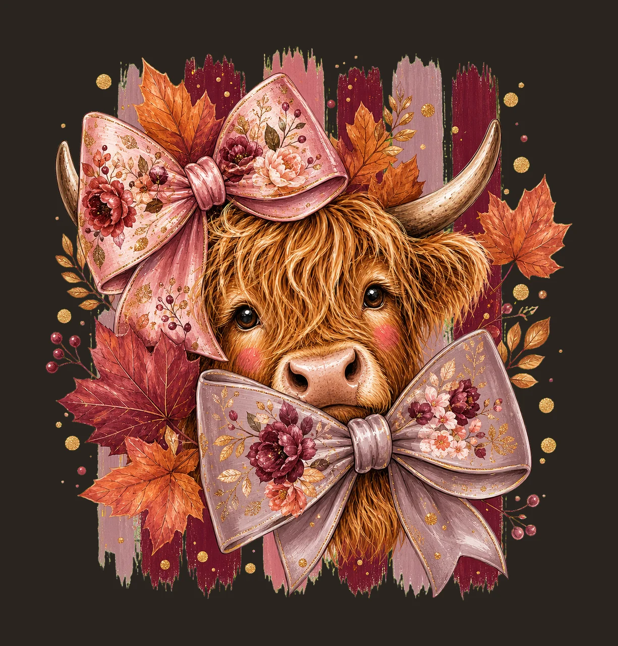 Highland Cow Fall Pink Bow Autumn Sublimation Variation D contrast preview thumbnail