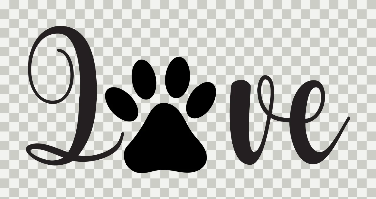 Love Script Text Reading With Central Black Paw displaying transparency and detail preview thumbnail