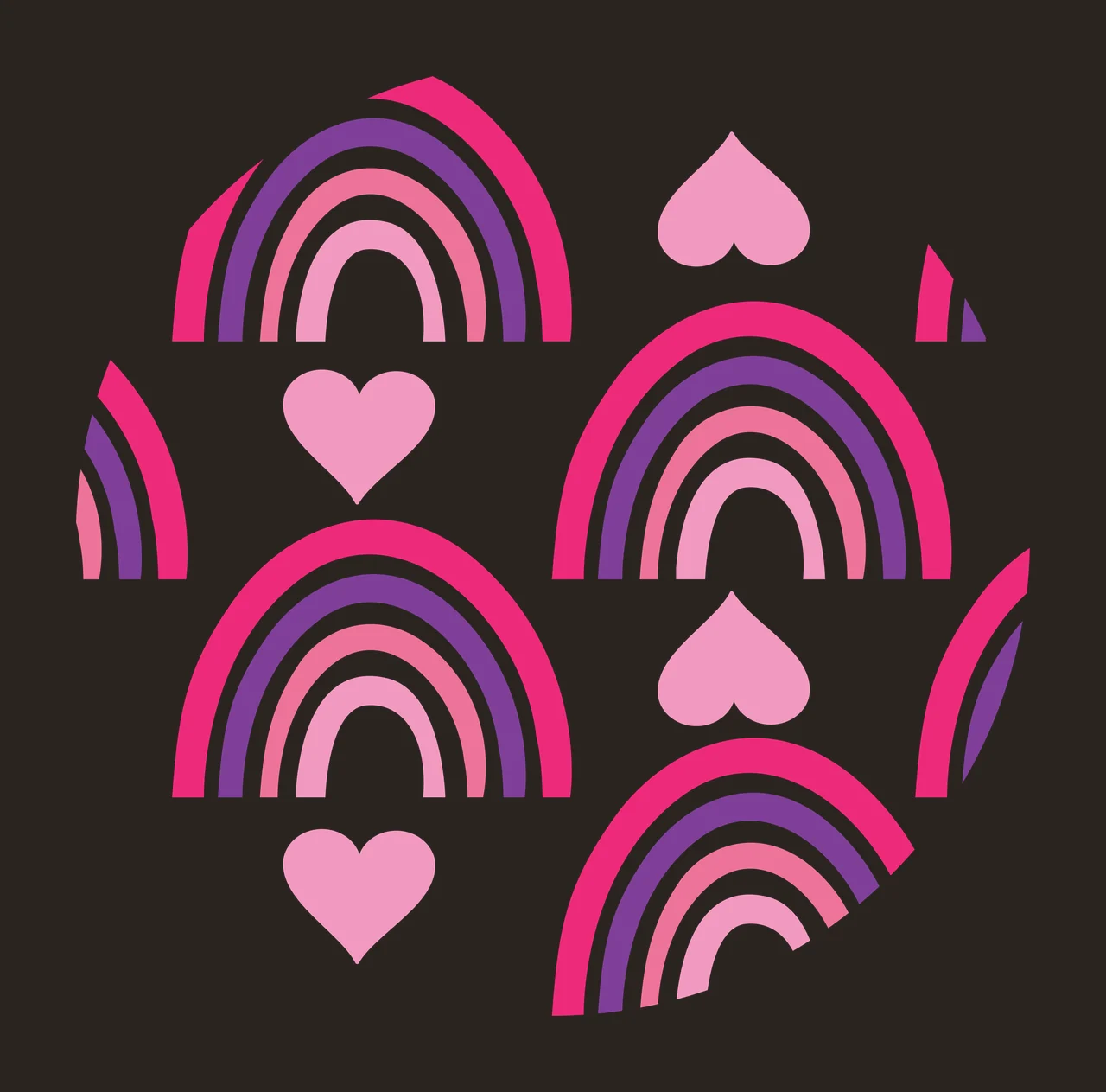 Keychain Rainbow And Heart Outline Pattern Rainbows hearts contrast preview thumbnail