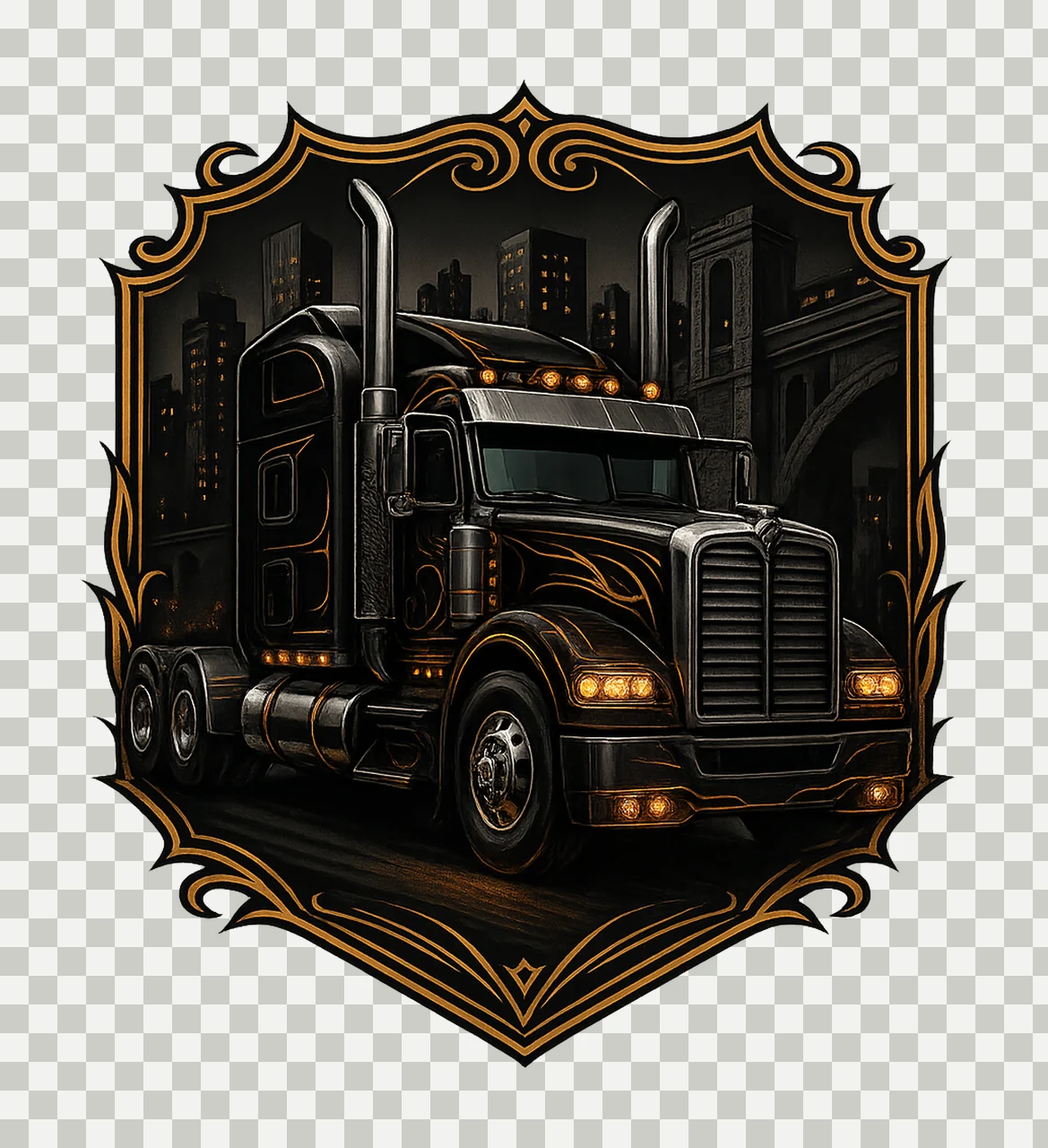 Black semi truck tumbler wrap 20oz straight tumbler transparency and detail preview thumbnail